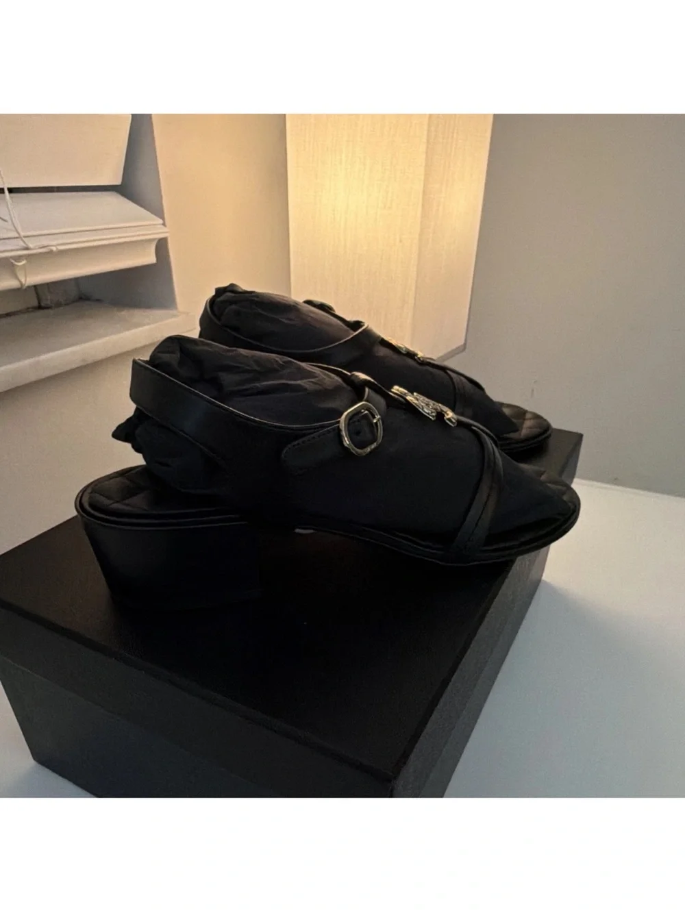 CHANEL G39740 Black Quilted Leather CC Logo Ankle Strap Sandals EU 39 NWB